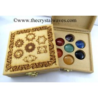 Chakra Set Engraved Wooden Box With Gemstone Cabochon Chakra Set 